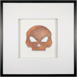 Quadratwerk Wandbild Urban Rust Totenkopf 58cm - Rahmen Schwarz, Hintergrund Weiß, Passepartout Weiß/Weiß