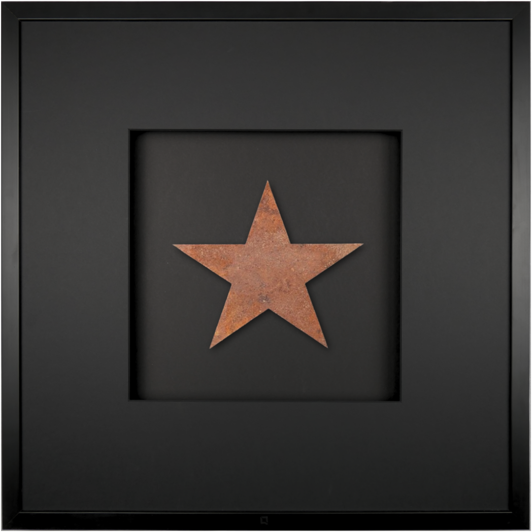 Quadratwerk Wandbild Urban Rust Star 58cm - Rahmen Schwarz, Hintergrund Schwarz, Passepartout Schwarz/Schwarz